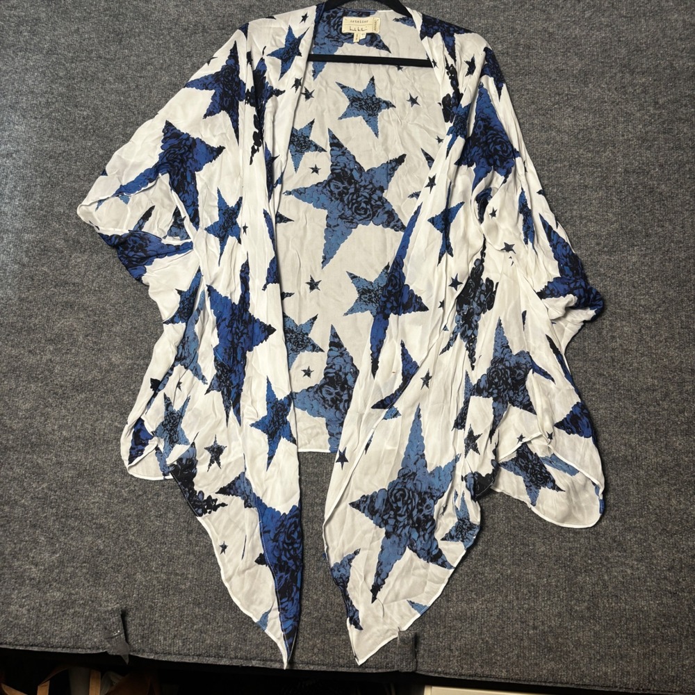 Nicole Miller Artelier Womens OS Blue White Star Floral Silk Blend Kimono Wrap